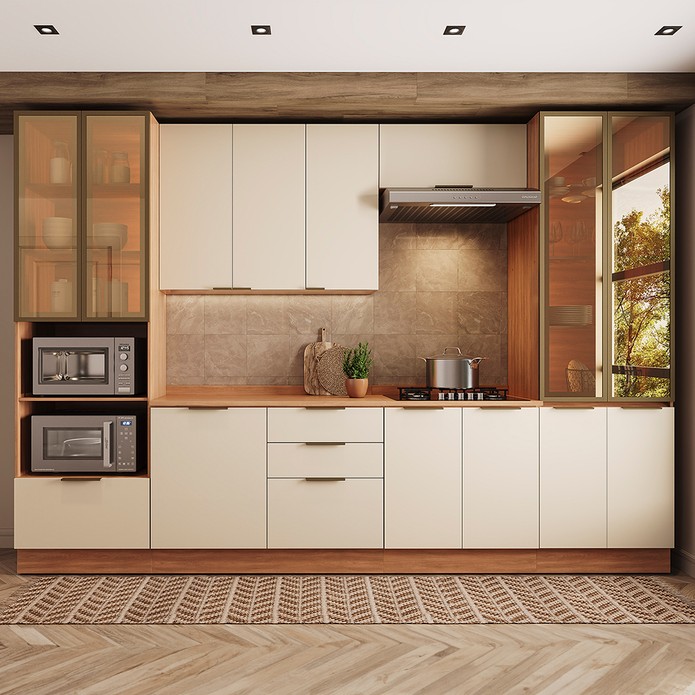 Cozinha Lumina 6 Peças para Forno e Micro com Iluminação Arenas/Freijó - Telasul