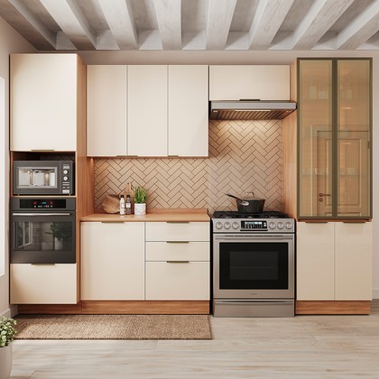 Cozinha Lumina 5 Peças para Forno de Embutir e com Iluminação Arenas/Freijó - Telasul