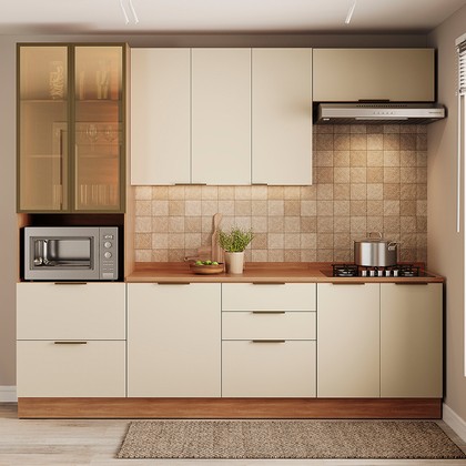 Cozinha Completa Lumina 5 Peças para Forno com Iluminação e Rodapé Arenas/Freijó - Telasul
