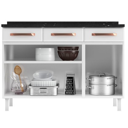 Balcão de Cozinha de Aço Triplo Mirage New C/ Tampo Branco - Telasul