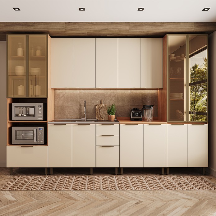Cozinha Completa 6 Peças Lumina para Pia e Forno e Micro-Ondas Arenas/Freijó - Telasul