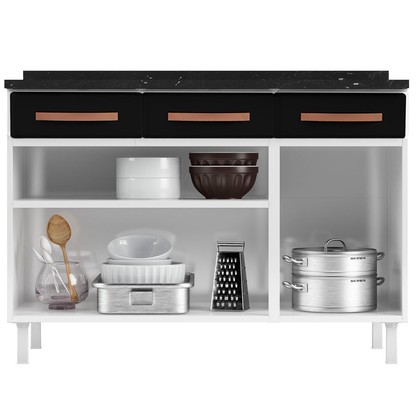 Balcão de Cozinha de Aço Triplo Mirage New C/ Tampo Branco/Preto - Telasul