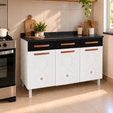 Balcão de Cozinha de Aço Triplo Mirage New C/ Tampo Branco/Preto - Telasul