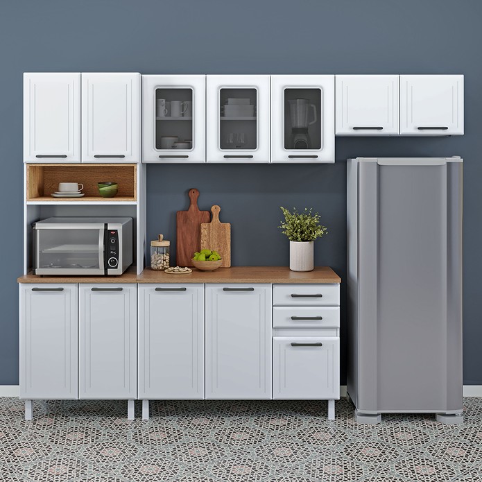 Cozinha Completa Aço para Micro-Ondas Liz 3 Vidros 4 Peças Branco - Telasul