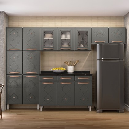 Cozinha Aço Completa Mirage New 3vidros C/Balcão Cinza - Telasul