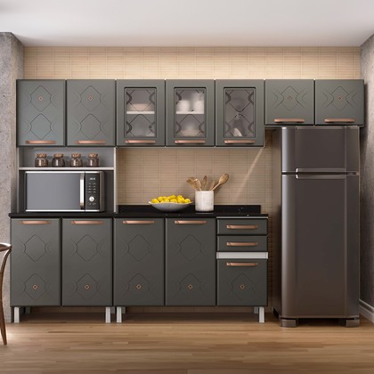Cozinha Completa Aço para Micro-Ondas Mirage 4 Peças Cinza - Telasul