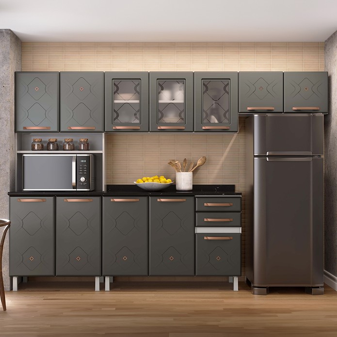 Cozinha Completa Aço para Micro-Ondas Mirage 4 Peças Cinza - Telasul