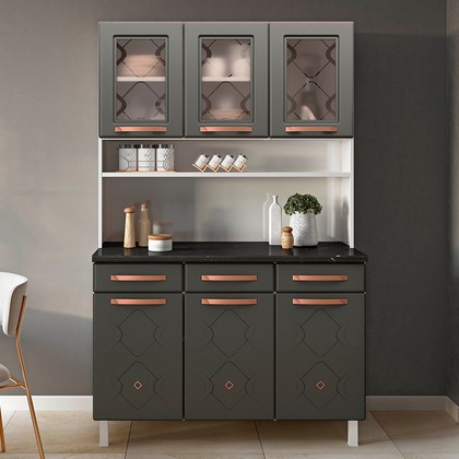 Armário de Cozinha de Aço Kit Triplo Mirage New Cinza - Telasul