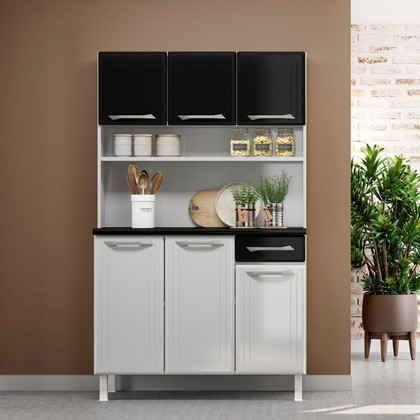 Armário de Cozinha de Aço Kit Triplo Topázio Smart Branco/Preto - Telasul