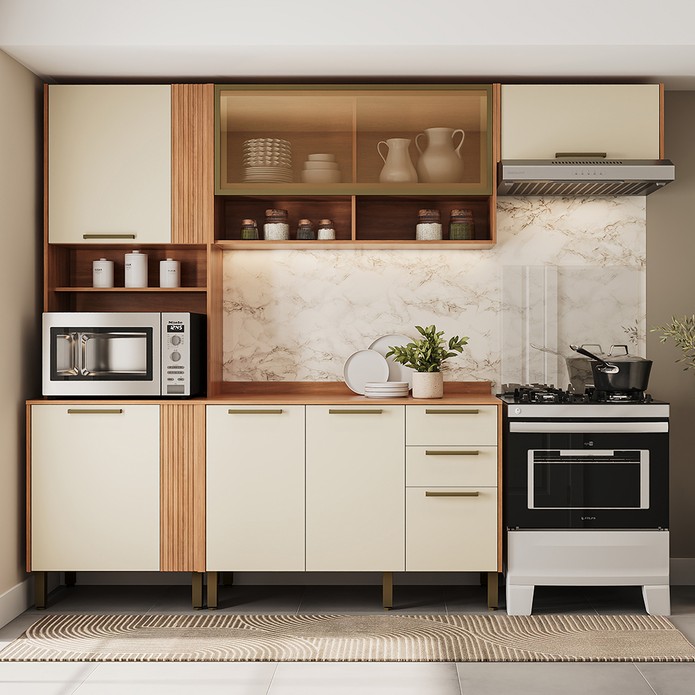 Cozinha Completa Fiorela 4 Peças para Micro-Ondas Arenas/Freijó - Telasul
