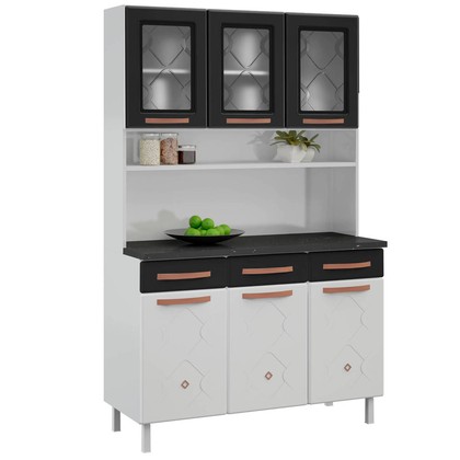Armário de Cozinha de Aço Kit Triplo Mirage New Branco/Preto - Telasul