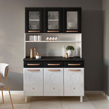 Armário de Cozinha de Aço Kit Triplo Mirage New Branco/Preto - Telasul