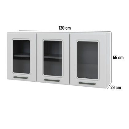 Armário de Cozinha de Aço Aéreo Triplo Médio Liz com Vidro Branco - Telasul