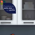 Armário de Cozinha de Aço Aéreo Triplo Médio Liz com Vidro Branco - Telasul
