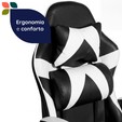 Cadeira Gamer Escritório Reclinável Giratória Assento Couro Preto/Branco - Telasul