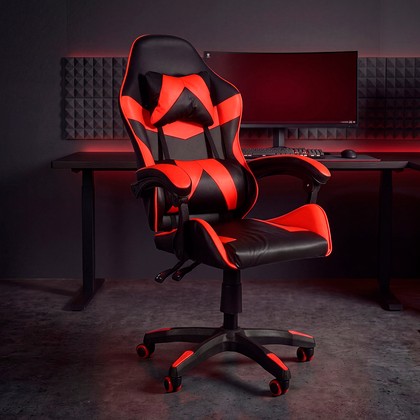Cadeira Gamer Escritório Reclinável Giratória Assento Couro Preto/Vermelho - Telasul