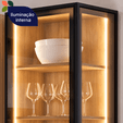 Cozinha Duna para Forno e Micro com Cristaleira Dupla com Iluminação e Rodapé Jatobá/Arenas - Telasul