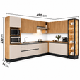 Cozinha Duna para Forno e Micro com Cristaleira Dupla com Iluminação e Rodapé Jatobá/Arenas - Telasul