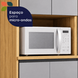 Cozinha Duna para  Micro com Cristaleira Dupla com Iluminação e Rodapé Jatobá/Cinza - Telasul