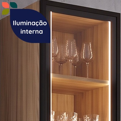 Cozinha Duna para Forno e Micro com Cristaleira com Iluminação e Rodapé Jatobá/Marsala - Telasul