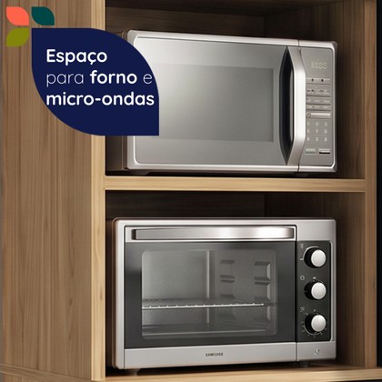 Cozinha Duna para Forno e Micro com Cristaleira com Iluminação e Rodapé Jatobá/ Jatobá - Telasul