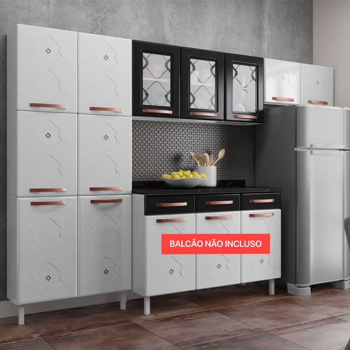 Cozinha de Aço Compacta Mirage New 3 Vidros 3 Peças Branco/Preto - Telasul