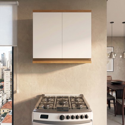 Armário Macadâmia 800mm 2 Portas Freijó/Branco - Telasul