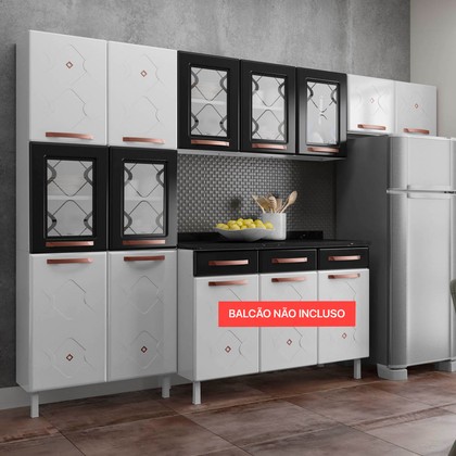 Cozinha de Aço Compacta Mirage New 5 Vidros 3 Peças Branco/Preto - Telasul