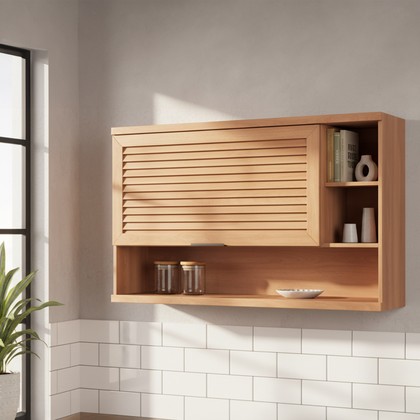 Armário Macadâmia 1200mm 1 Porta Basculante Ripada C/ Nicho Freijó - Telasul