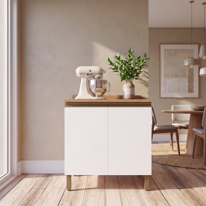 Balcão Macadâmia 800mm com Tampo 2 Portas Freijó/Branco - Telasul