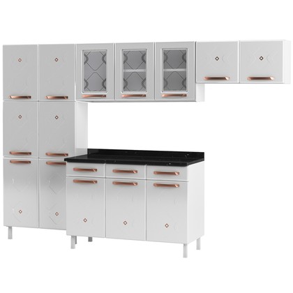 Cozinha Aço Completa Mirage New 3vidros C/Balcão Branco - Telasul