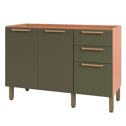 Balcão Gabinete Sálvia 120cm para Pia 3 Gavetas Freijó/Verde - Telasul