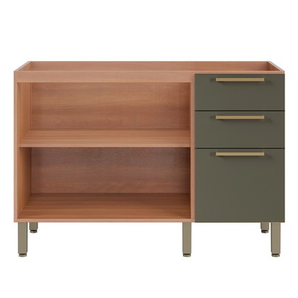 Balcão Gabinete Sálvia 120cm para Pia 3 Gavetas Freijó/Verde - Telasul