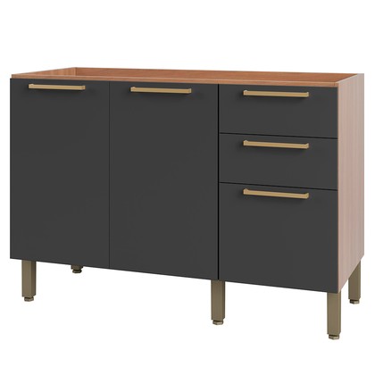 Balcão Gabinete Sálvia 120cm para Pia 3 Gavetas Freijó/Grafite - Telasul