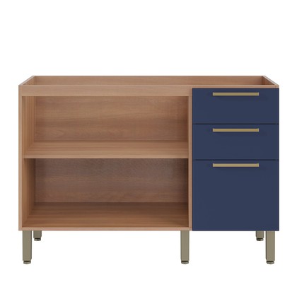 Balcão Gabinete Sálvia 120cm para Pia 3 Gavetas Freijó/Azul - Telasul