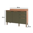 Balcão Gabinete Sálvia 120cm com Tampo 2 Portas 3 Gavetas Freijó/Verde - Telasul