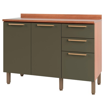 Balcão Gabinete Sálvia 120cm com Tampo 2 Portas 3 Gavetas Freijó/Verde - Telasul