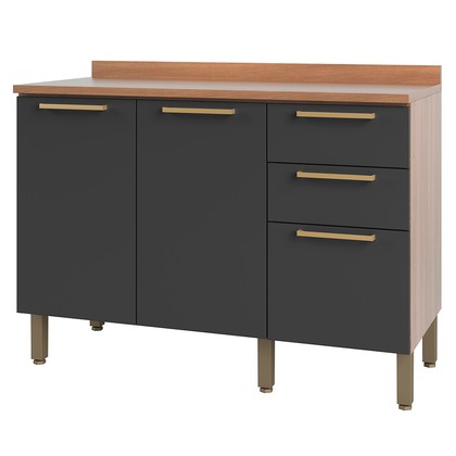 Balcão Gabinete Sálvia 120cm com Tampo 2 Portas 3 Gavetas Freijó/Grafite - Telasul