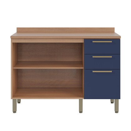 Balcão Gabinete Sálvia 120cm com Tampo 2 Portas 3 Gavetas Freijó/Azul - Telasul