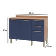 Balcão Gabinete Sálvia 120cm com Tampo 2 Portas 3 Gavetas Freijó/Azul - Telasul