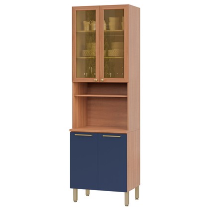 Paneleiro Sálvia 70cm para Micro 2 Portas C/ Vidro Freijó/Azul - Telasul