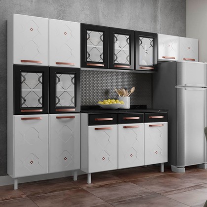 Cozinha Aço Completa Mirage New 5 Vidros C/Balcão Branco/Preto - Telasul