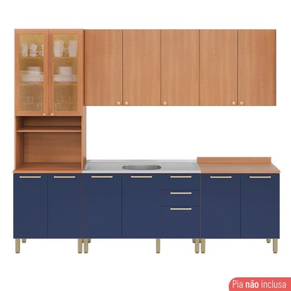 Cozinha Completa Sálvia com Armário e Balcão de Pia Freijó/Azul - Telasul