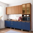 Cozinha Completa Sálvia com Paneleiro e Balcão  Freijó/Azul - Telasul