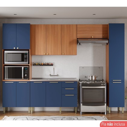 Cozinha Completa Sálvia 5 Peças C/ Armário e Balcão Freijó/Azul - Telasul