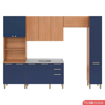 Cozinha Completa Sálvia 5 Peças C/ Armário e Balcão Freijó/Azul - Telasul