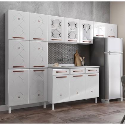 Cozinha Aço Completa Mirage New 3vidros Balcão P/ Pia Branco - Telasul