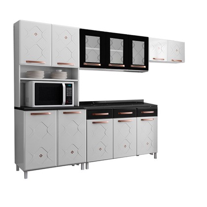 Cozinha de Aço Completa Mirage com Balcão Branco/Preto - Telasul