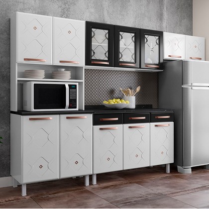 Cozinha de Aço Completa Mirage com Balcão Branco/Preto - Telasul