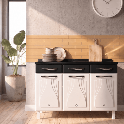 Balcão de Cozinha de Aço Triplo Star New C/ Tampo Branco/Preto - Telasul